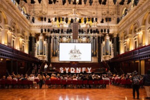 Six of Sydney’s leading graphic storytellers reading live on stage at Sydney Town Hall. Photo by Assemble Photography.