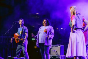 Crowds enjoy light displays and live music at Vivid Sydney 2024 in Tumbalong Park. Photo by Assemble Photography for Orbit.