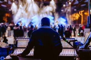 Crowds enjoy light displays and live music at Vivid Sydney 2024 in Tumbalong Park. Photo by Assemble Photography for Orbit.