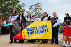 Community members at Reclaim The Night Rally 2024 in Springwood. Photo by Assemble Photography.