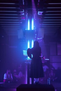 Wytchings performing at HIER with light installation overhead. Photo by Assemble Photography.